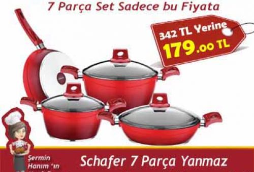 Schafer 7 Parça  Yanmaz Yapışmaz Seramik Set Modeli